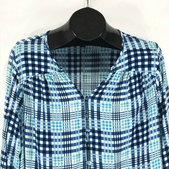 Lane Bryant Button Up Blouse Women's Plus Size 18/20 Blue Plaid Career Rayon - Picture 2 of 13